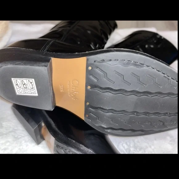 CHLOE Nellie Black Leather Western Knee High Boots Tall Cowboy EU37.5 US7.5 NWOB - Picture 9 of 10